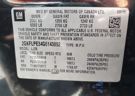 2016 GMC Terrain Slt z USA, uszkodzony, nr VIN 2GKFLPE34G6143892